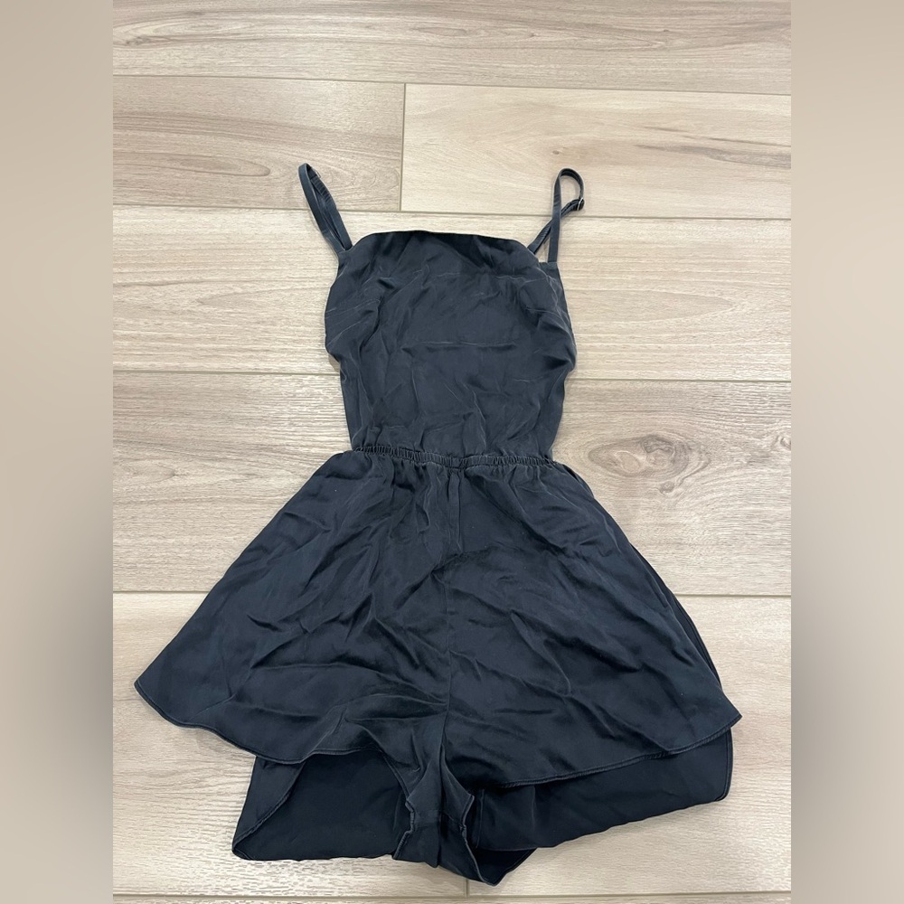 Fleur du Mal Black Silk Romper Bodysuit